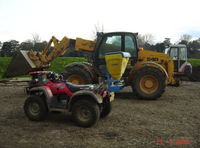 Quad bike and digger at Windsor Castle, Windsor Horse Show Site, Spring 2008
